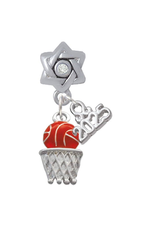 Silver-tone Basketball - Over Hoop - Silver-tone Clear Star of David Charm Bead Dangle with Mini 2025