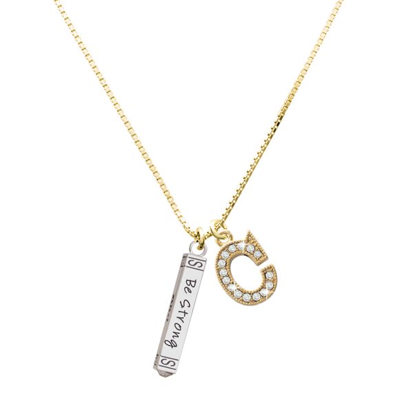 Delight Jewelry Silver-tone Be Strong and Courageous Bar - Large Goldtone Crystal Initial - C - Charm Necklace, 17.5"+2"