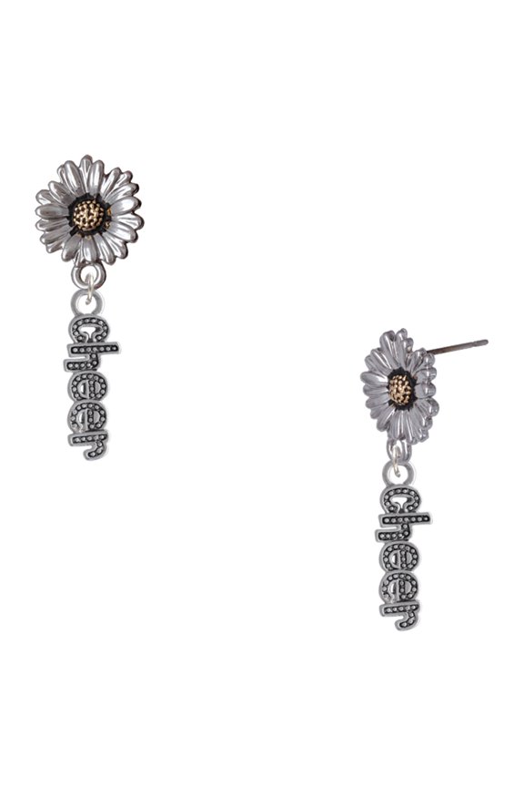 Silver-tone Beaded ''Cheer'' - Two-tone Daisy Flower Post Earrings