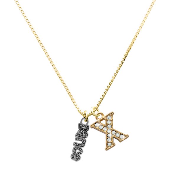 Delight Jewelry Silver-tone Beaded ''Dance'' - Large Goldtone Crystal Initial - X - Charm Necklace, 17.5"+2"