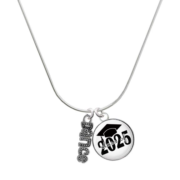 Delight Jewelry Silver-tone Beaded ''Dance'' - Script Class of 2025 Dome Charm Necklace, 18"