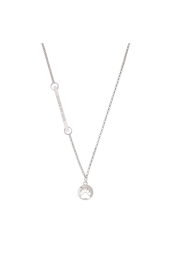 Silver-tone Bear Paw Silhouette - Silvertone Class of 2026 Delicate Bar Necklace, 18.75"