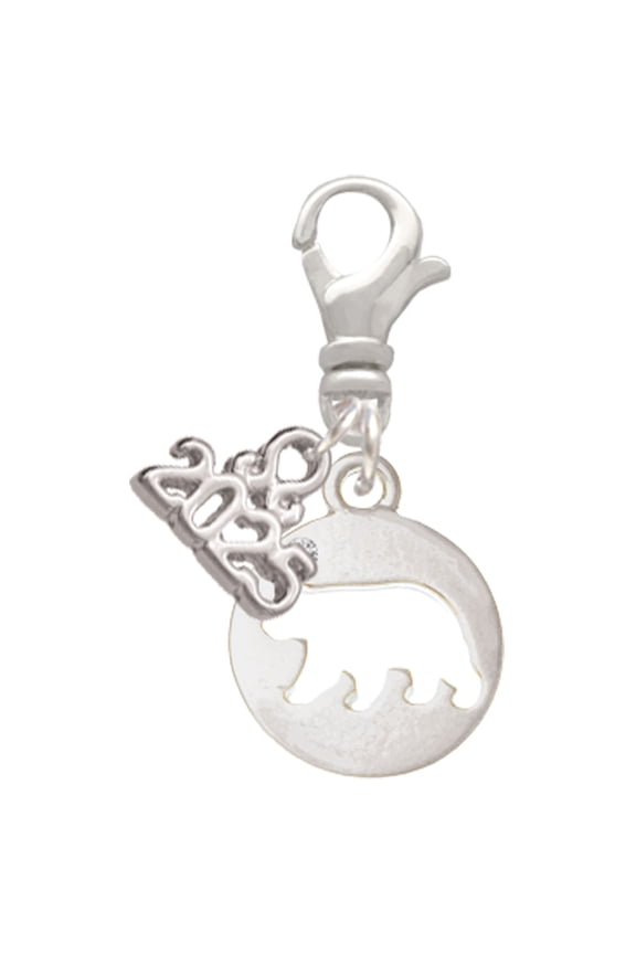 Silver-tone Bear Silhouette - Silver-tone Clip on Charm with Mini Year 2025