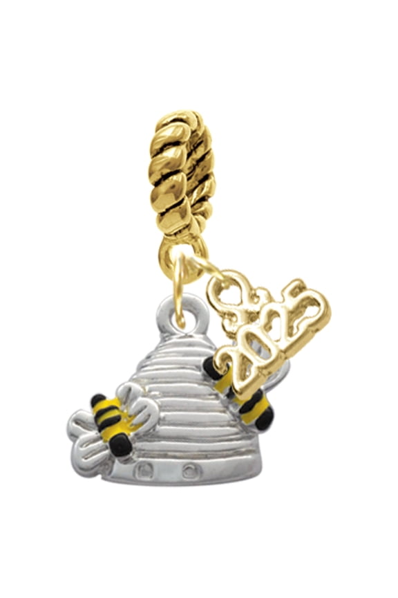 Silver-tone Beehive with 2 Bumble Bees - Gold-tone Rope Charm Bead Dangle with Mini 2025