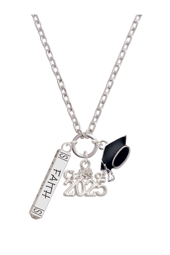Silver-tone Believe Faith Prayer Hope Bar - Silver-tone Class of 2025 Graduation Zoey Necklace, 28"
