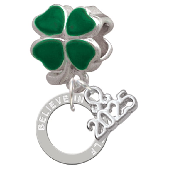 Delight Jewelry Silver-tone Believe in Yourself Infinity Ring - Good Luck Green Four Leaf Clover Charm Bead Dangle with Mini 2025