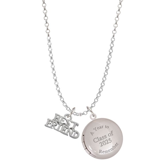 Delight Jewelry Silver-tone Best Friend - Class of 2025 Year to Remember Locket Charm Necklace, 19+2" Extender