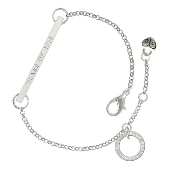 Delight Jewelry Silver-tone Best Friend Eternity Circle - Silvertone Class of 2026 Delicate Bar Bracelet, 8.5"