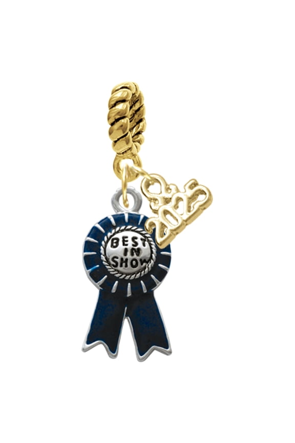 Silver-tone Best in Show Blue Ribbon - Gold-tone Rope Charm Bead Dangle with Mini 2025