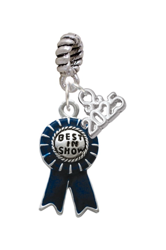 Silver-tone Best in Show Blue Ribbon - Silver-tone Rope Charm Bead Dangle with Mini 2025