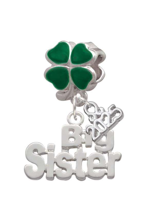 Silver-tone Big Sister - Good Luck Green Four Leaf Clover Charm Bead Dangle with Mini 2025