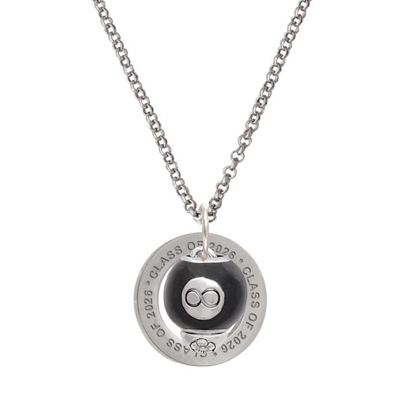 Delight Jewelry Silver-tone Black 8 Ball Spinner - Class of 2026 Affirmation Ring Necklace, 23"