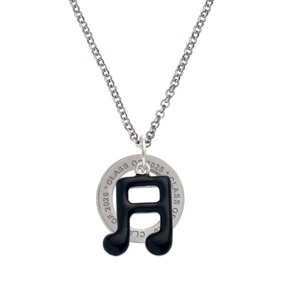 Delight Jewelry Silver-tone Black Beamed Eighth Notes Note - Class of 2026 Affirmation Ring Necklace, 23"