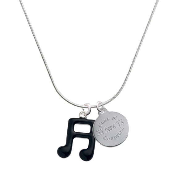 Delight Jewelry Silver-tone Black Beamed Eighth Notes Note - Engraved Congrats Class of 2026 Charm Necklace, 18"
