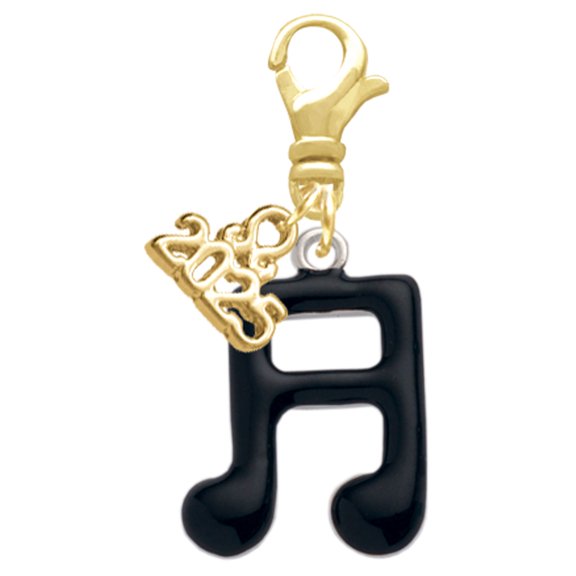 Delight Jewelry Silver-tone Black Beamed Eighth Notes Note - Gold-tone Clip on Charm with Mini Year 2025