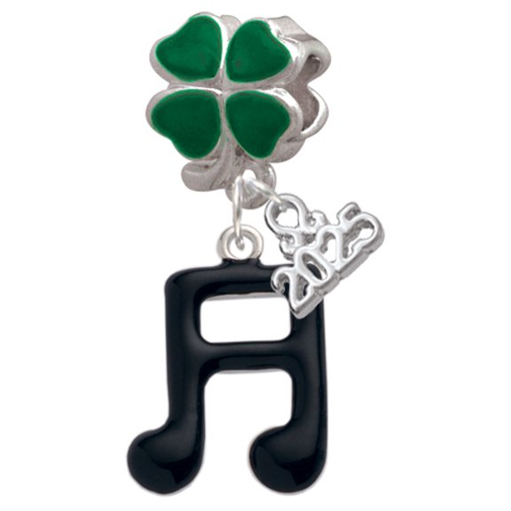 Delight Jewelry Silver-tone Black Beamed Eighth Notes Note - Good Luck Green Four Leaf Clover Charm Bead Dangle with Mini 2025