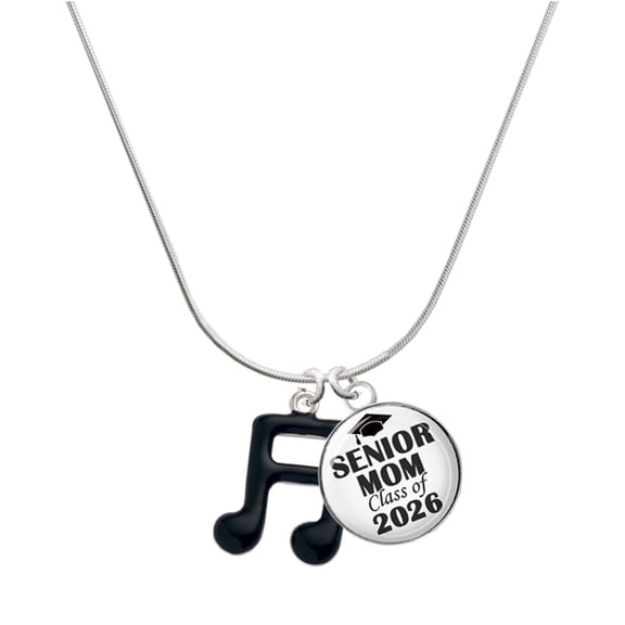 Delight Jewelry Silver-tone Black Beamed Eighth Notes Note - Silvertone Senior Mom Class of 2026 Dome Necklace, 18"