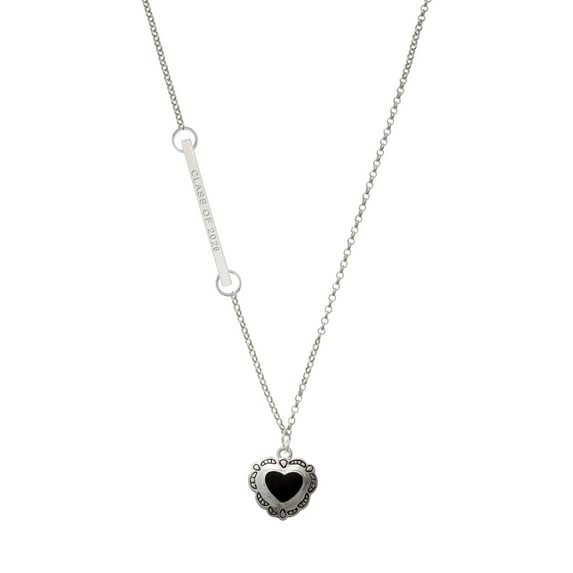 Delight Jewelry Silver-tone Black Concho Heart - Silvertone Class of 2026 Delicate Bar Necklace, 18.75"