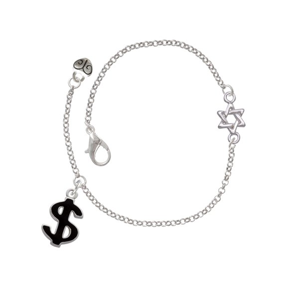 Delight Jewelry Silver-tone Black Dollar Sign - Silvertone Star of David Delicate Bracelet, 6.25+1.75" Extender