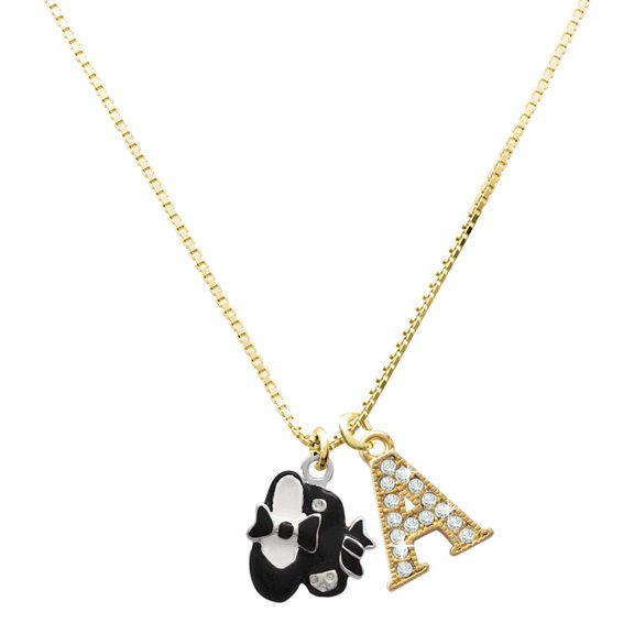 Delight Jewelry Silver-tone Black Enamel Tap Shoes - Large Goldtone Crystal Initial - A - Charm Necklace, 17.5"+2"