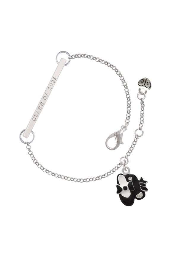 Silvertone Class of 2026 Delicate Bar Bracelet, featuring Black Enamel Tap Shoes Charm, 8.5"
