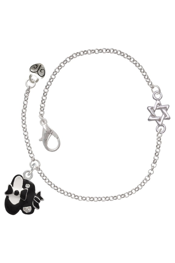 Silver-tone Black Enamel Tap Shoes - Silvertone Star of David Delicate Bracelet, 6.25+1.75" Extender