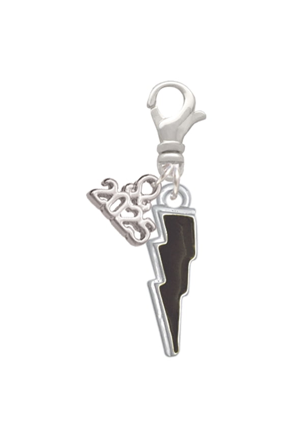 Silver-tone Black Lightning Bolt - Silver-tone Clip on Charm with Mini Year 2025