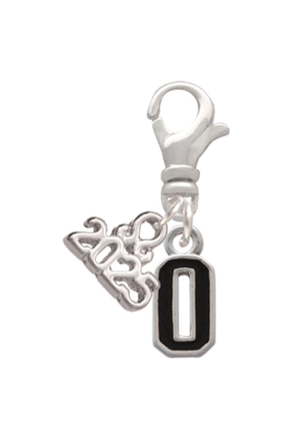 Silver-tone Black Number - 0 - Silver-tone Clip on Charm with Mini Year 2025