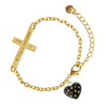 thumbnail image 1 of Delight Jewelry Silver-tone Black Resin Heart with Fall Crystals - Gold Tone Joshua 1:9 Strong and Courageous Engraved Cross Charm Bracelet, 6.5+1.5" Extender, 1 of 4