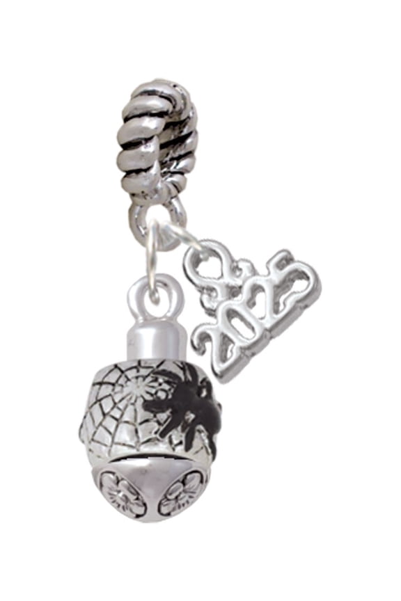 Silver-tone Black Spider on Web Spinner - Silver-tone Rope Charm Bead Dangle with Mini 2025