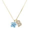 thumbnail image 1 of Delight Jewelry Silver-tone Blue Plumeria Flower - Large Goldtone Crystal Initial - B - Charm Necklace, 17.5"+2", 1 of 4