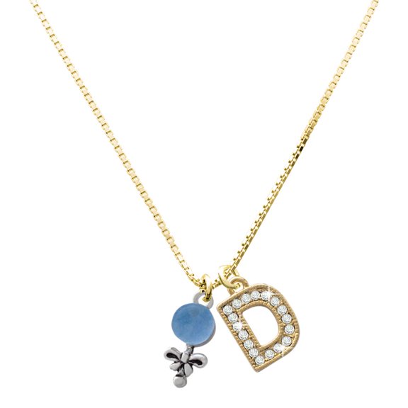 Delight Jewelry Silver-tone Blue Rattle with a Large Goldtone Crystal Initial - D - Charm Necklace, 17.5"+2"