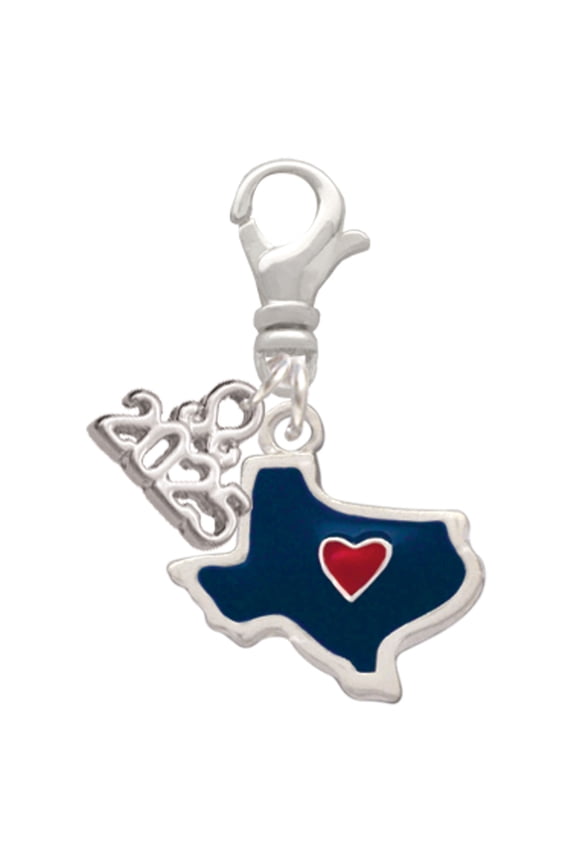 Silver-tone Blue Texas with Red Heart - Silver-tone Clip on Charm with Mini Year 2025
