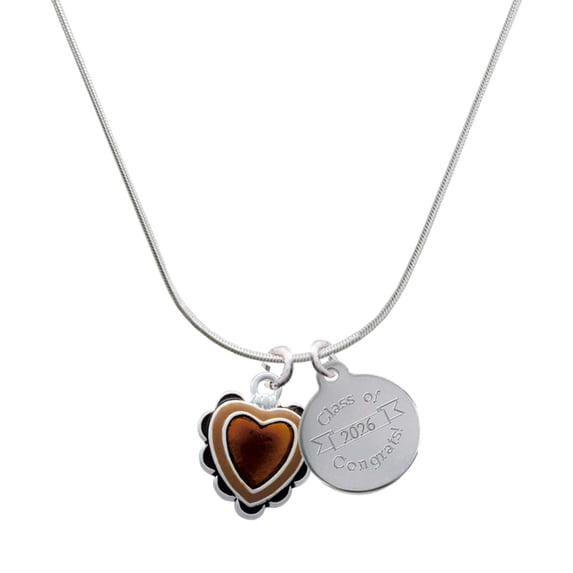 Delight Jewelry Silver-tone Brown Ruffle Heart - Engraved Congrats Class of 2026 Charm Necklace, 18"