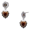 thumbnail image 1 of Delight Jewelry Silver-tone Brown Ruffle Heart - Two-tone Daisy Flower Post Earrings, 1 of 4