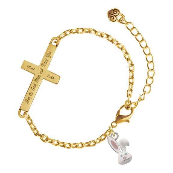 Delight Jewelry Silver-tone Bunny Face - Gold Tone Numbers 6:24 May the Lord Bless You Engraved Cross Charm Bracelet, 6.5+1.5" Extender