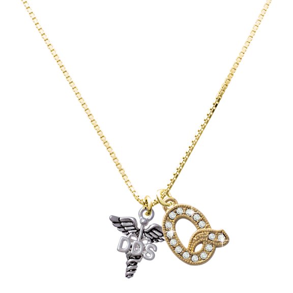Delight Jewelry Silver-tone Caduceus - DDS - Large Goldtone Crystal Initial - Q - Charm Necklace, 17.5"+2"