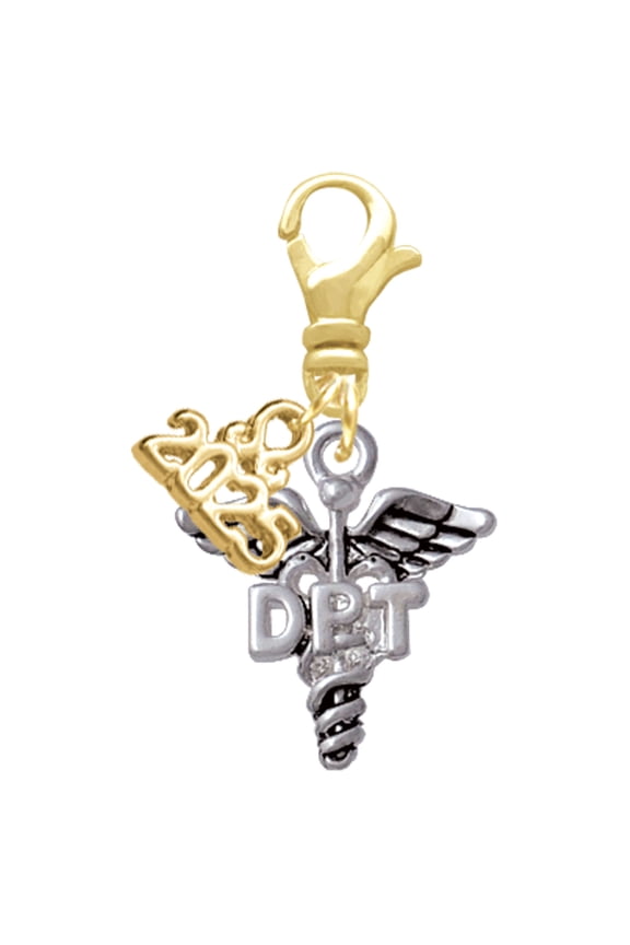Silver-tone Caduceus - DPT - Gold-tone Clip on Charm with Mini Year 2025