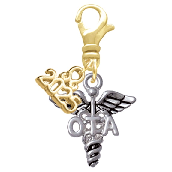 Delight Jewelry Silver-tone Caduceus - OTA - Gold-tone Clip on Charm with Mini Year 2025
