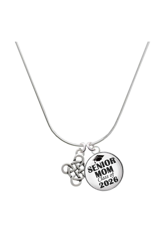 Silver-tone Celtic Knot Cross - Silvertone Senior Mom Class of 2026 Dome Necklace, 18"