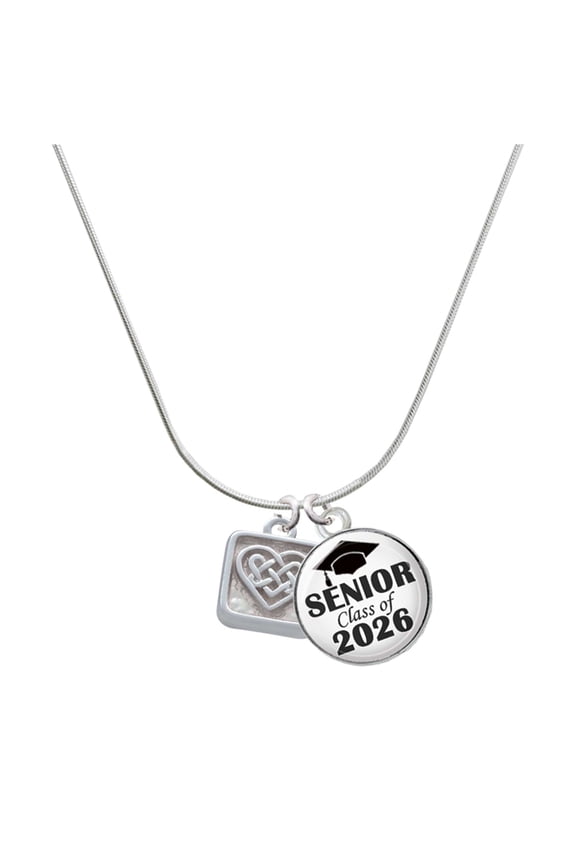 Silver-tone Celtic Knot Heart - Square Seal - Silvertone Senior Class of 2026 Dome Necklace, 18"