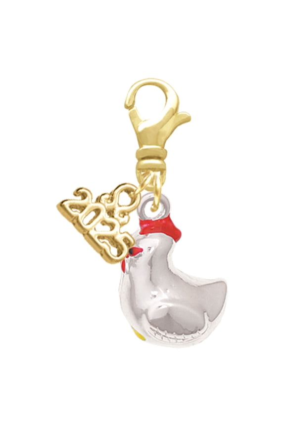 Silver-tone Chicken 3-D - Gold-tone Clip on Charm with Mini Year 2025