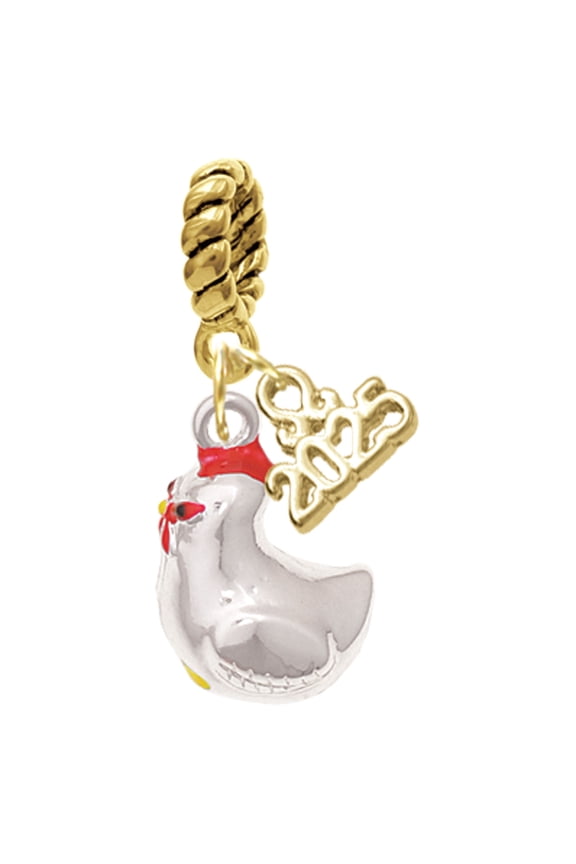 Silver-tone Chicken 3-D - Gold-tone Rope Charm Bead Dangle with Mini 2025