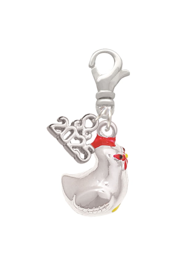 Silver-tone Chicken 3-D - Silver-tone Clip on Charm with Mini Year 2025
