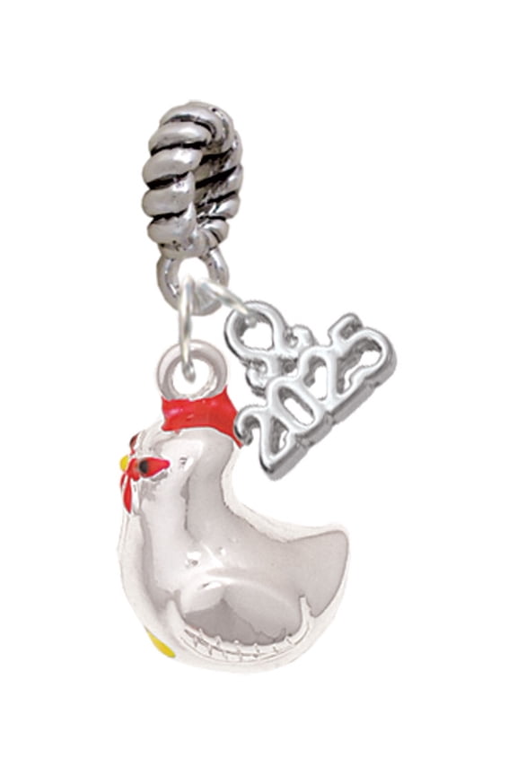 Silver-tone Chicken 3-D - Silver-tone Rope Charm Bead Dangle with Mini 2025