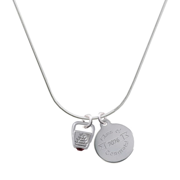 Delight Jewelry Silver-tone Chinese Take Out Box with Crystal - Engraved Congrats Class of 2026 Charm Necklace, 18"