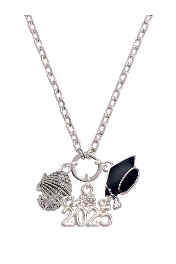Silver-tone Clam Spinner - Silver-tone Class of 2025 Graduation Zoey Necklace, 28"