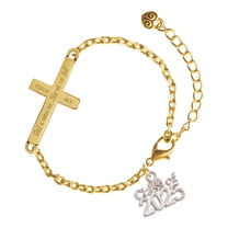 Delight Jewelry Silver-tone Class of 2025 - Gold Tone Psalm 46:5 She will not fall Engraved Cross Charm Bracelet, 6.5 1.5" Extender