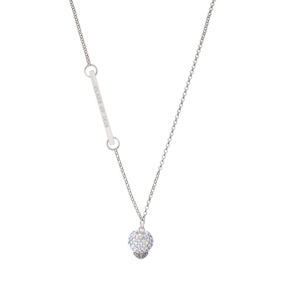 Delight Jewelry Silver-tone Clear AB Crystal Sparkle Spinner - Silvertone Class of 2026 Delicate Bar Necklace, 18.75"
