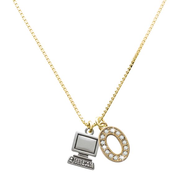 Delight Jewelry Silver-tone Computer - Large Goldtone Crystal Initial - O - Charm Necklace, 17.5"+2"